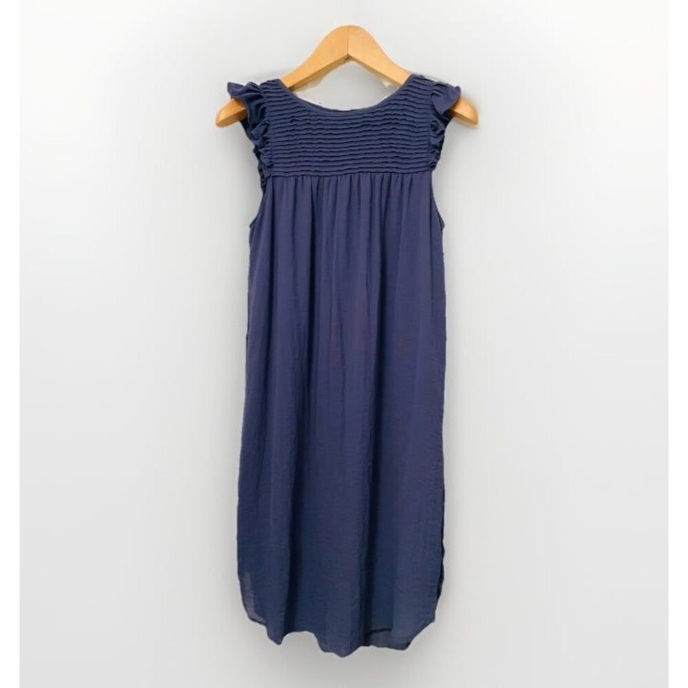 H&M Women's Blue Ruffle Sleeve Midi Pleated Dress No belt Curved hem Size 6